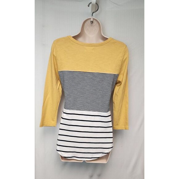 Maurices Colorblock Stripe Yellow White Navy Blue 24/7 Long Sleeve Henley Tee - Picture 4 of 7